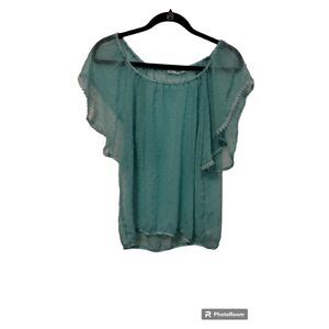 Maurice's teal sheer‎ soft polka dot blouse